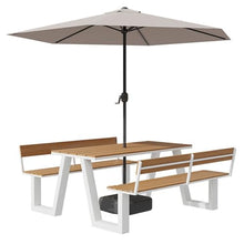 MJJRWF Waterproof WPC Table and Chair Set with Sun Umbrella, Benches with Backrests, for Outdoor Dining/Coffee Shop/Backyard Picnics/Patio(White,140x70x75cm)