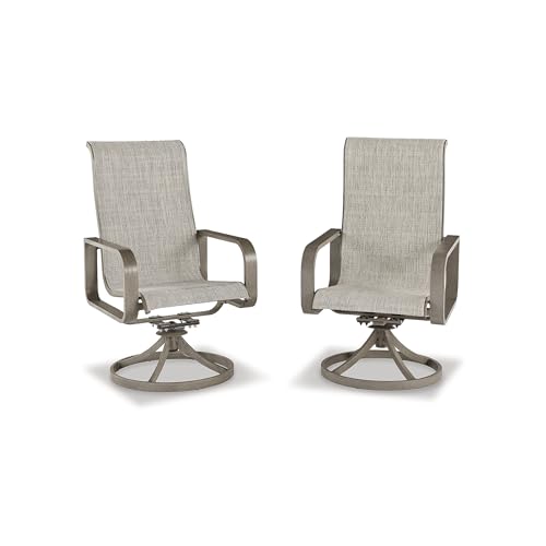 Signature Design by Ashley Beach Front Contemporary Outdoor Sling Swivel Chair Set of 2 Grey