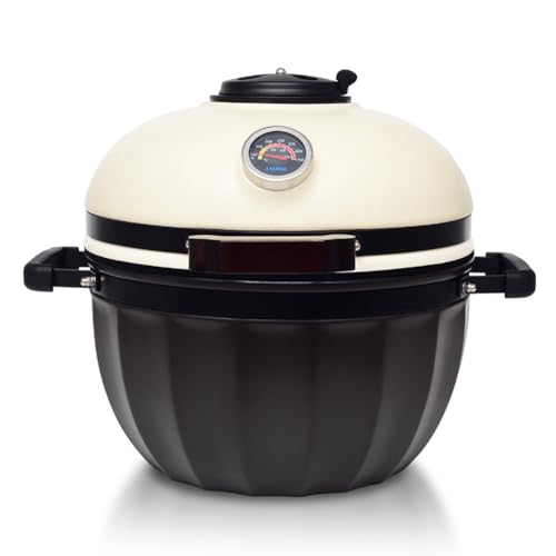 TT-YEL Multifunctional Ceramic Grill, 13-Inch Mini, with Thermometer, Lid, Handle, Small Home Simmering Grill, Portable Gas Grill for Cooking, Smoking and Baking,White