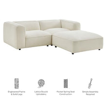 Modway Auren Lattice Bouclé 3 Piece Sectional with Ottoman in Cream