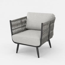 Outdoor Lounge Chair Elementi Milano Patio Lounge Chair, Aluminum and Rope Outdoor Armchair with Canvas Granite 5402 Cushions, Dark Gray Frame, 29.5 x 30.3 x 28.3 in