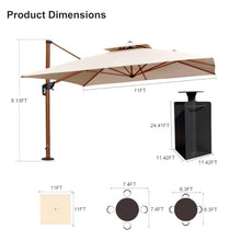OROTLECT 132" x 132" Square Wood Pattern Cantilever Umbrella Wit Base In Ground,Beige