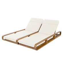 Merax Double Chaise Lounge Chair Outdoor, 4-Position Adjustable Backrest & Headrest for Each Seat, Modern 79" Large Acacia Wood Pool Lounge with 4-Fold Cushions for Patio Garden Beach, Beige+Teak