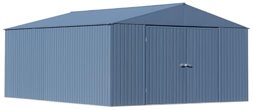 Arrow Shed Elite 14' x 16' Tall Outdoor Steel Storage Shed with High Gable and Lockable Doors Storage Building, Blue Grey