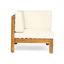 Christopher Knight Home Oana Outdoor V-Shaped Sectional Sofa Set - 5-Seater - Acacia Wood - Outdoor Cushions - Teak and Beige