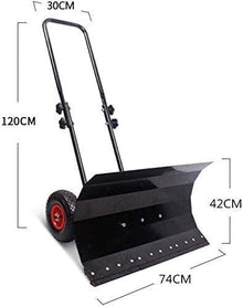 Snow Shovel Wheeled Snow Shovel Pusher|Metal Rolling Snow Removal Tool with Height Adjustable Handle for Driveway Pavement Clearing Snow Pusher
