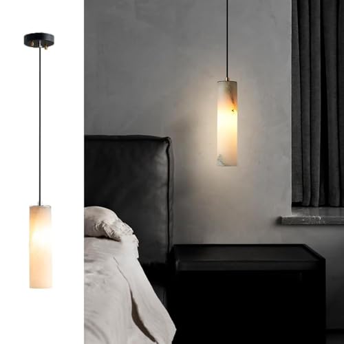 zhongheng 2.36" Alabaster Pendant Light, Modern Dining Room Chandeliers with Adjust Height, Marble Hanging Fixture for Kitchen Island, Living, Bedroom, Foyer, Entryway