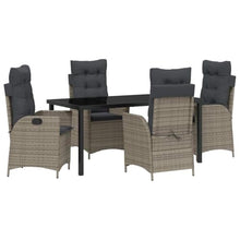 YNGBHFNOP Modern 5-Piece Outdoor Dining Set with Cushions, Grey Poly Rattan Patio Furniture Set for Garden Backyard Porch, All-Weather Wicker Table and Chairs