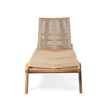 Merax Outdoor Chaise Lounge Chair Set of 4, 77" L Acacia Wood Patio Lounge Chair with 4 Adjustable Position, Rope Woven Beach Lounger for Pool Deck Balcony Garden, 800lbs Capacity, Teak+ Beige