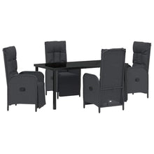 FUDUGEHMIOFWFJJ Modern 5-Piece Outdoor Dining Set with Cushions, Black Poly Rattan Patio Furniture Set with Tempered Glass Table for Garden, Backyard, Balcony