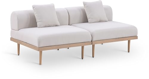 Meridian Furniture 55036Beige-S2A Laguna Collection Modern | Contemporary Outdoor Patio 2Pc. Modular Loveseat, Teak Finish Aluminum, Waterproof Olefin Fabric, 71" W x 35.5" D x 28.5" H, Beige
