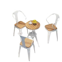 JOSOGO 3 Piece Patio Bistro Set, Outdoor Round Metal Table and Chairs with Wood-Like Top, Weather Resistant Industrial Dining Furniture with Armrests for Balcony, Black/White(Table Three Chairs,70B)
