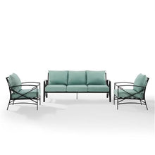 Afuera Living 3-Piece Outdoor Sofa Set, Mist Green Polyester Cushions, Bronze Steel Frame, Weatherproof Patio Furniture, Seats 5, Sofa and 2 Chairs, Removable Cushion Covers, Transitional Style