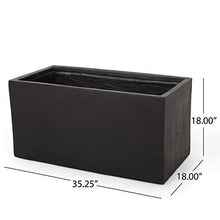 Vanessa Outdoor Modern Large Cast Stone Rectangular Planters (Set of 2), Black