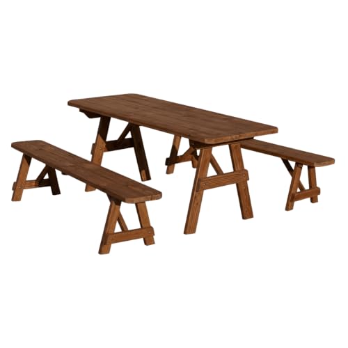 Keystone Amish Co. 8’ Franklin Red Cedar Table with 2 Benches, Mushroom Stain