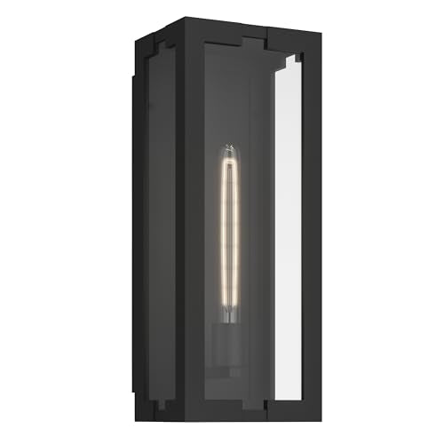 Kichler 18.25 Inch Calen 1 Light Outdoor Clean Geometric Wall Light, with Clear Glass in Textured Black, Waterproof Aluminum, (18.25" H x 7" W), 59209BKT