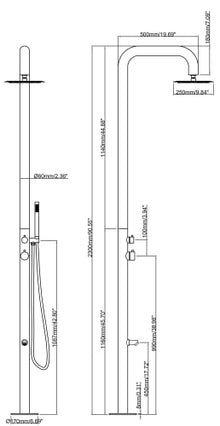 Wayime 91" Separable&Composable Free-Standing Brushed Stainless Steel 304 Rainfall Outdoor Shower with DOE Certificate