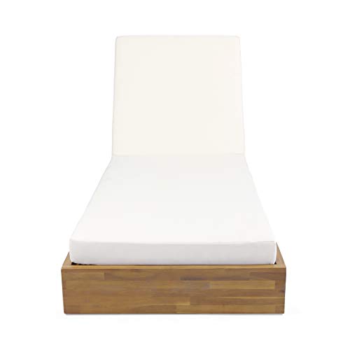 Christopher Knight Home Abraham Outdoor Acacia Wood Chaise Lounge Set of 2 Teak Finish + Cream
