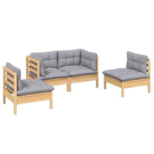 HKQWPBF 4 Piece Patio Lounge Set with Gray Cushions Solid Pinewood