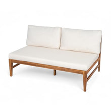 GDFStudio Patio Armless Loveseat & Coffee Table Set 2 Seater Sofa with Water Resistant Cushions Outdoor Teak Acacia Wood Couch Patio Furniture Set for Balcony Poolside Backyard Lawn Yard, Beige