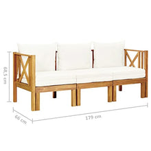 3-Seater Patio Bench with Cushions, Solid Acacia Wood Outdoor Garden Seating, Extendable Bench for Backyard, Porch, and Indoor Use, Cream