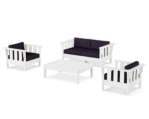 Martha Stewart by POLYWOOD® Acadia 4-Piece Deep Seating Set with Loveseat in White/Navy Linen