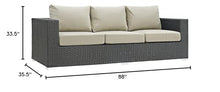 Modway EEI-1860-CHC-BEI Sojourn Wicker Rattan Outdoor Patio Coffee Table, Sofa, Canvas Antique Beige
