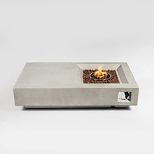 Rectangular Propane Fire Pit Table with 50000 BTU Output, Concrete Outdoor Gas Fireplace with Electronic Ignition, Stainless Steel Burner, Lava Rock, Weather Cover for Patio Backyard Garden Deck