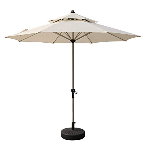 3WWWQMAA8 Outdoor Aluminum Patio Umbrella, Double Top Garden Parasol 9FT/2.7M Market Table Umbrella with Deck & Base for Deck, Pool, Beach (Color : Beige) (Khaki) (Beige)