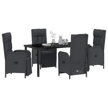 FUDUGEHMIOFWFJJ Modern 5-Piece Outdoor Dining Set with Cushions, Black Poly Rattan Patio Furniture Set with Tempered Glass Table for Garden, Backyard, Balcony