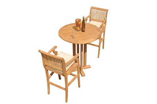 WholesaleTeak Grade-A Teak Wood Giva 3 Pcs Bar Set with 36" Round Table & 2 Arm Chairs