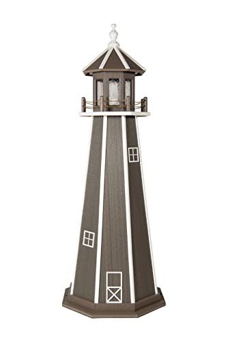 4' Standard Coastal Gray and White Poly Lighthouse, Solar Light