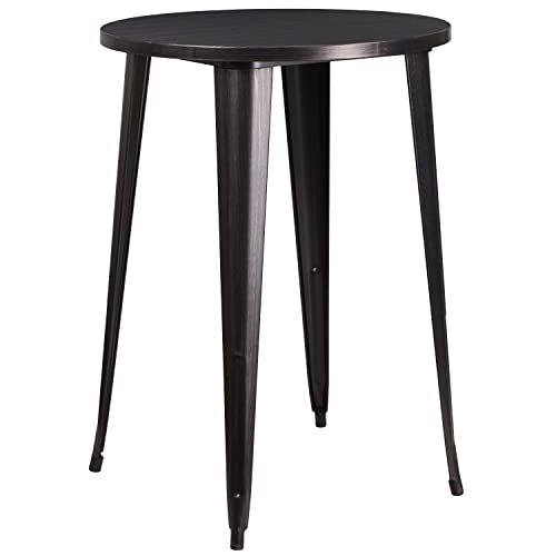 Flash Furniture Commercial Grade 30" Round Black-Antique Gold Metal Indoor-Outdoor Bar Table Set with 4 Stools
