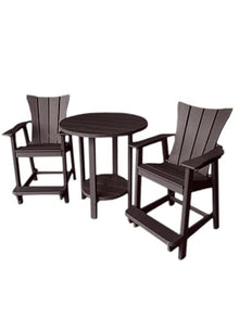 Phat Tommy Adirondack Bar Set - Outdoor Bar Set - Tall Bistro Table and Chairs, Set of 2 - Poly Furniture, High Top Seating for Decks and Balconies - HDPE Outdoor Furniture, Brown