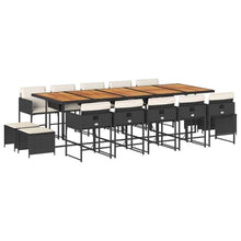 KGCRYUWED 15-Piece Garden Dining Set, Synthetic Rattan Patio Furniture with Acacia Wood Table Top, Weather-Resistant Outdoor Seating for 14, Black and Brown