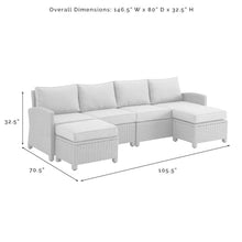 Outdoor Escape Brown Wicker Patio Sectional 4 Piece Set, Outdoor Couch with Gray Cushions, Two Loveseats and Ottomans for Porch, Balcony, or Garden