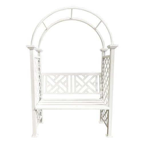 Oakland Living White Aluminum Garden Arbor Arch with 2-Seater Bench