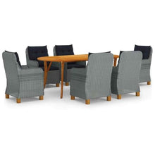 LPERTGFHU 7 Piece Patio Dining Set with Acacia Wood Table and 6 Rattan Chairs, Outdoor Garden Furniture Set for Backyard, Deck, and Poolside, Light Gray