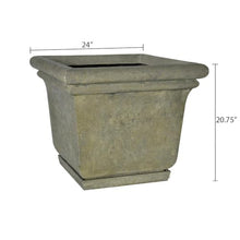 24 in. Cast Stone Square Planter with Attached Saucer-Aghed Granite