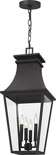 Minka Lavery Gloucester Clear Glass Outdoor Pendant Light Fixture, 4-Light, 29" H x 12" W, Sand Coal
