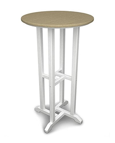 Poly-Wood Contempo 24-Inch Round Bar Height Table, White Frame, Sand