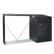 BYLUXA Heavy-Duty Galvanized Steel 2-in-1 Outdoor Firewood Rack & Metal Storage Shed - Rust-Resistant, Weatherproof, Multi-Functional Solution for Firewood & Yard Equipment Storage