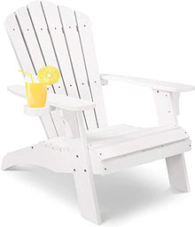 Folding Adirondack Chairs Patio Chairs Lawn Chair Outdoor Chairs with Cup Holder Weather Resistant for Patio Deck Garden, Backyard Deck, Fire Pit & Lawn Furniture Porch and Seating (Black) (White)