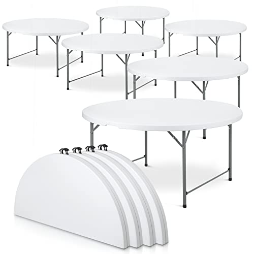 MoNiBloom 10 Pack 5.5Ft White Folding Plastic Table Heavy Duty Plastic Fold in Half Commercial Banquet Even Indoor Outdoor Table with Handle