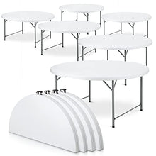 MoNiBloom 10 Pack 5.5Ft White Folding Plastic Table Heavy Duty Plastic Fold in Half Commercial Banquet Even Indoor Outdoor Table with Handle