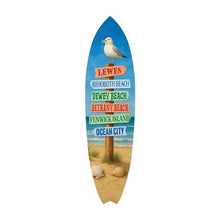 JennyGems Delaware Beaches Surfboard Wall Art with Seagull and French Fries, Outdoor PVC Coastal Sign, Beach House Decor (5 Foot)