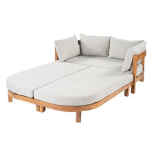 Christopher Knight Home Elly Acacia Wood Outdoor Daybed with Cover, Spacious Seating Lounge Sofa with Cushion, Tub-Shaped Back Daybed, Curved Armrest Chaise Lounge Outdoor, Teak+Light Grey+Grey