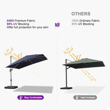 OROTLECT 10' Square Cantilever Aluminum Offset Navy Umbrella with 360° Rotation and Base