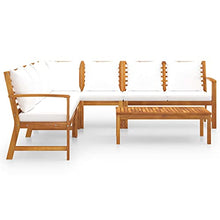 KPOUTRFG 6 Piece Solid Acacia Wood Patio Lounge Set with Modern Rectangular Design and Cream Cushions for Outdoor Seating