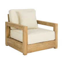 Outdoor Escape Teak Wood Armchair with Cushioned Seat, Stylish Indoor-Outdoor Lounge Chair for Patio, Garden, Contemporary Design